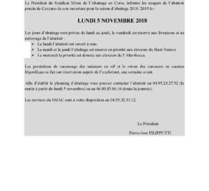 INFORMATION DU SMAC - Ouverture de l'abattoir de Cozzano