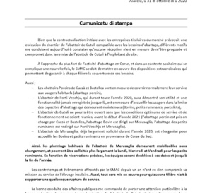 COMMUNIQUE DU PRESIDENT DU SMAC DU 31/10/2020